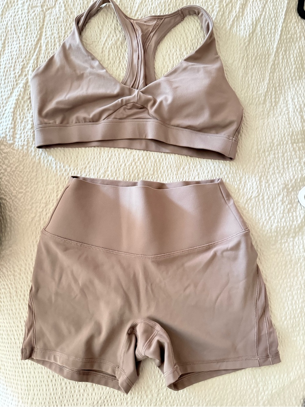Fabletics Mauve Seamless Racerback Sports Bra & High-Waist Shorts